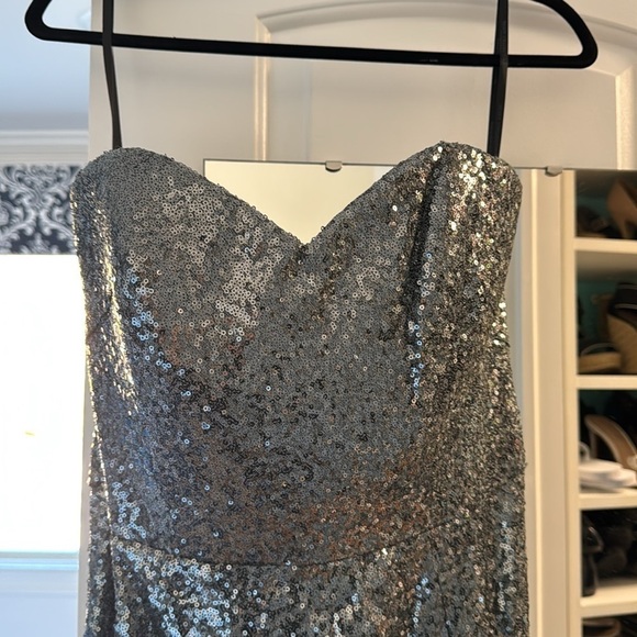 NWT Dessy Collection dark silver sequin gown - Picture 3 of 9